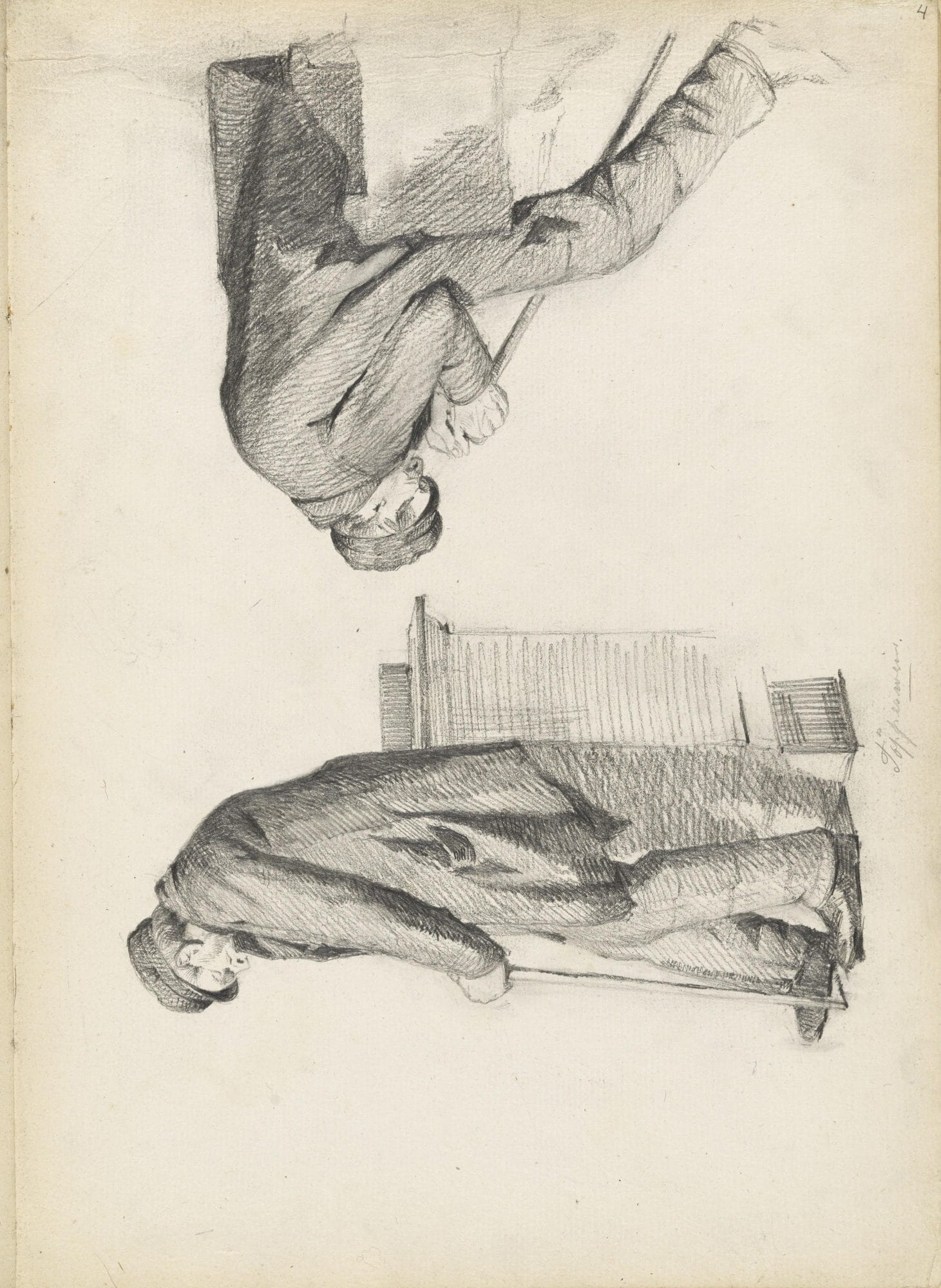 To studier av mann med stokk siste halvdel av 1870 tallet