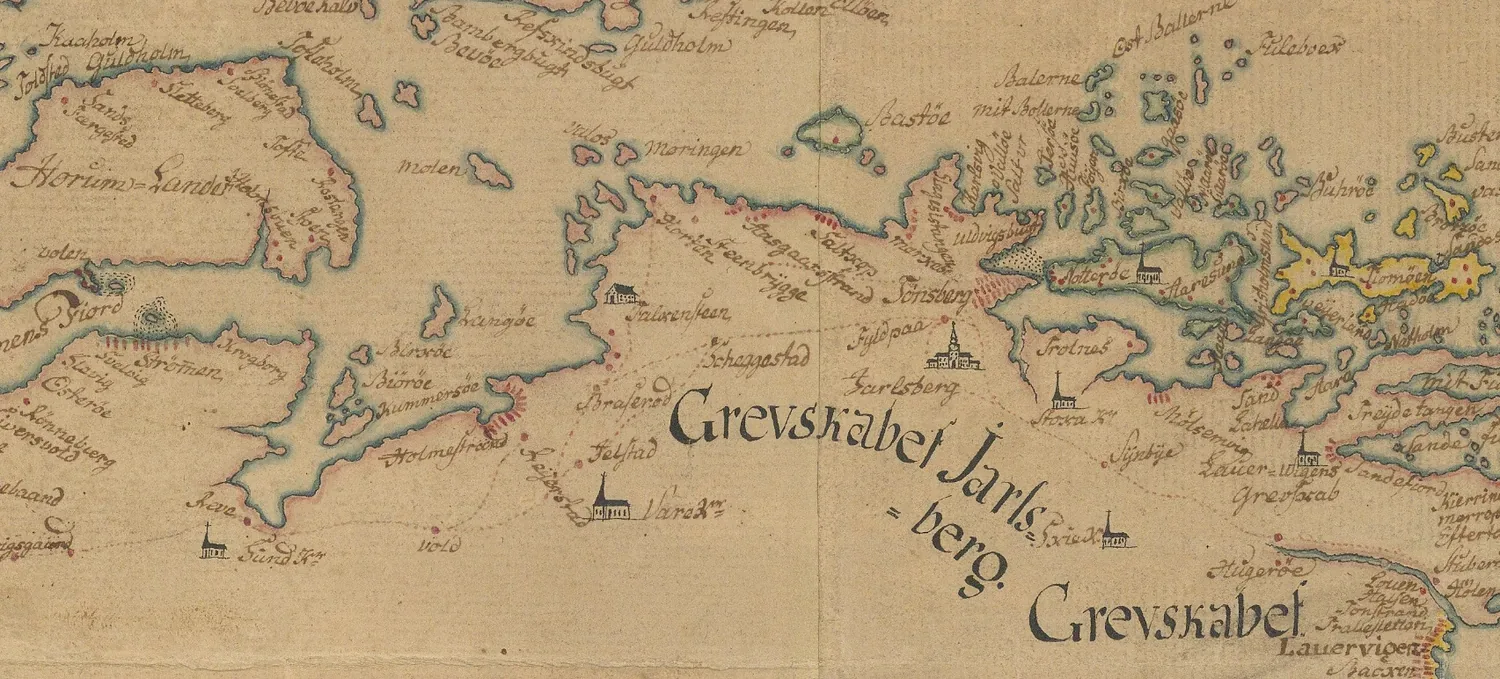 Kart over fjorden utenfor Holmestrand, tidlig 1700-tall