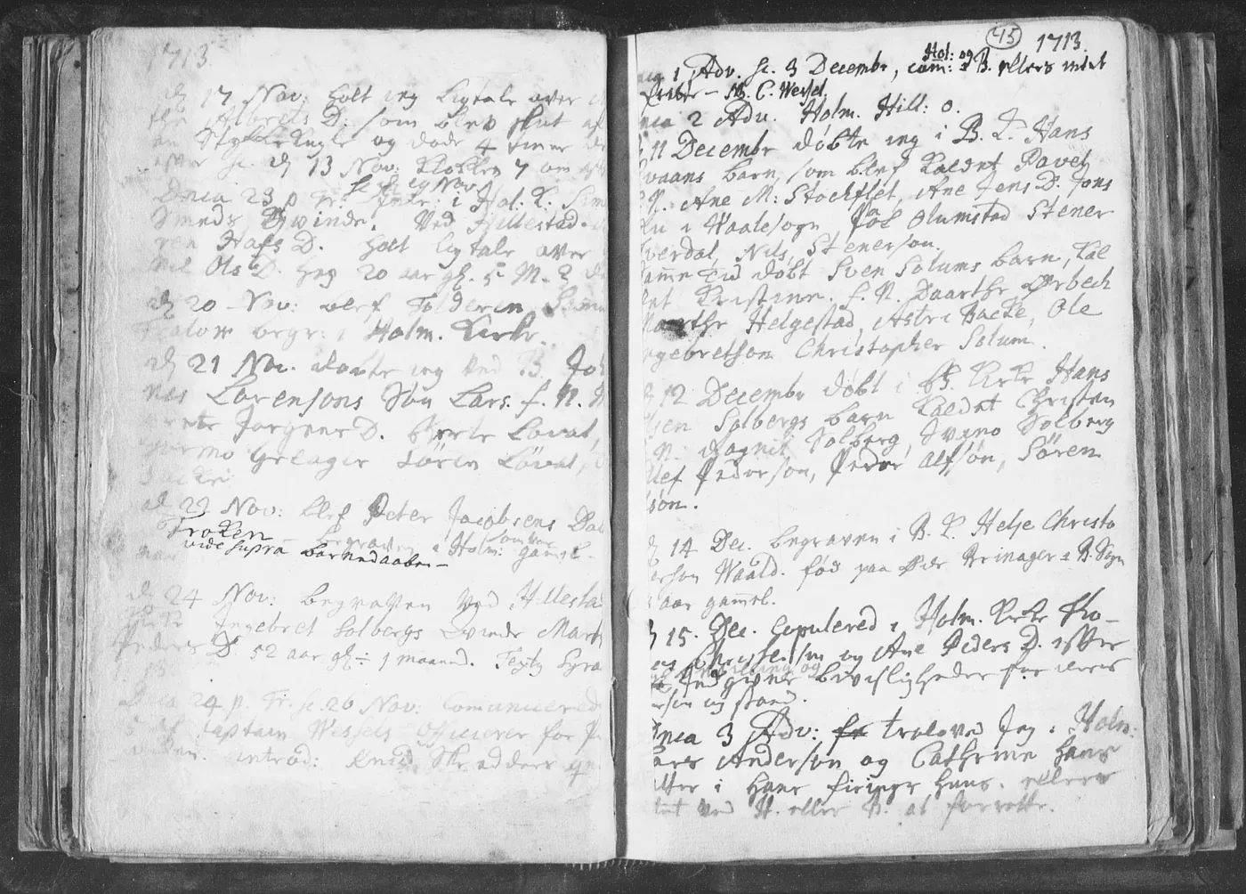 Oppslag i Botne kirkebok fra november 1713