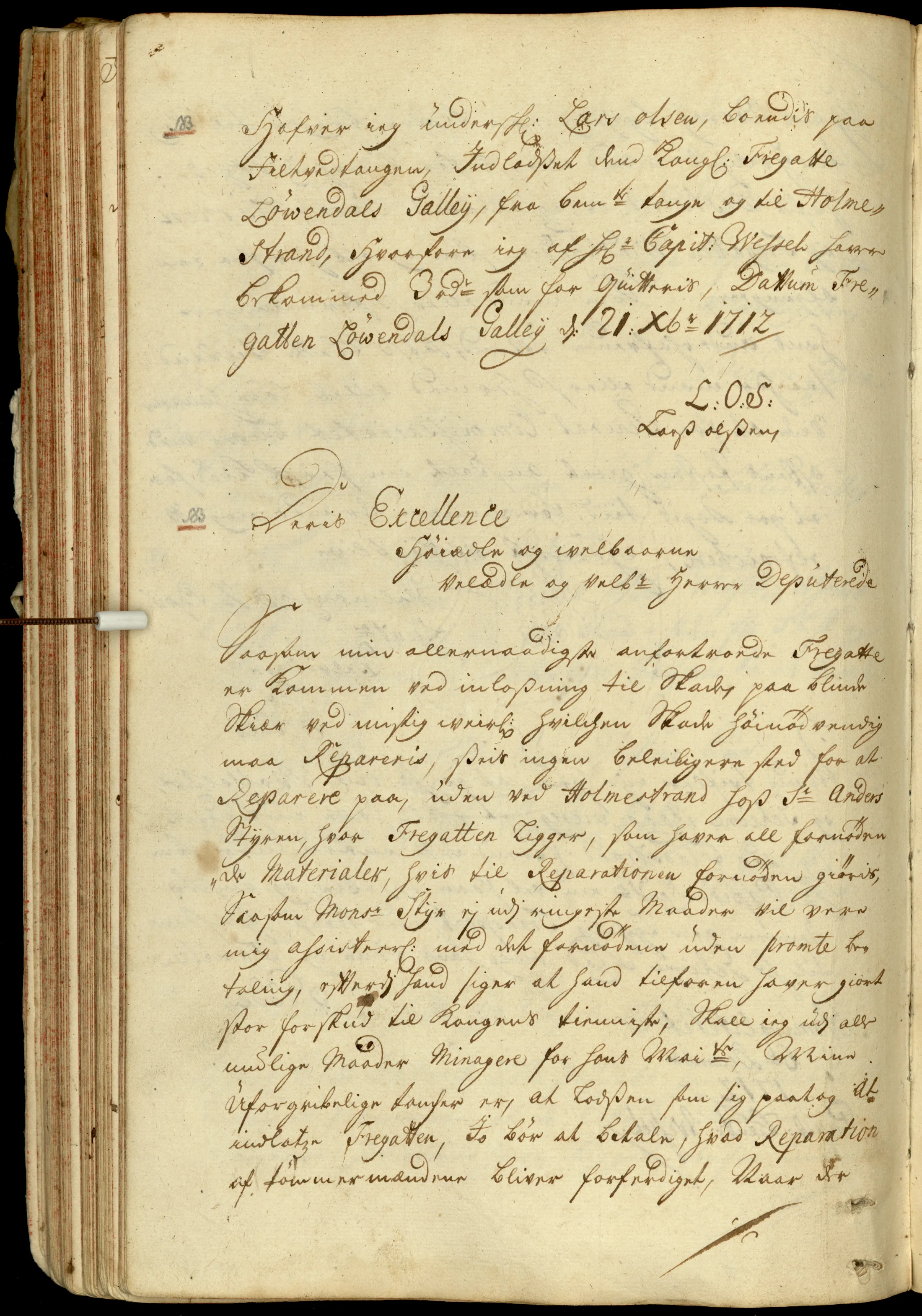 Håndskrevet side fra Peter Wessels ordreprotokoll, 1712